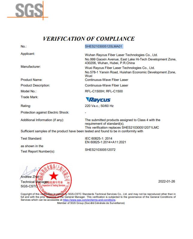 CE - Sincere Laser Tec. (wuhan) Co., Ltd.