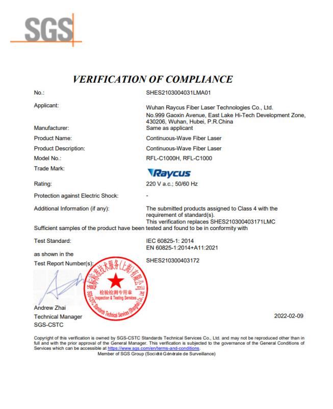 CE - Sincere Laser Tec. (wuhan) Co., Ltd.