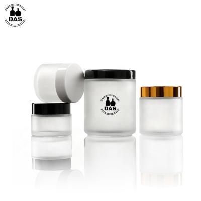 China Wholesale Cosmetic 5g 1oz 2oz 4oz 8oz Frosted Face Straight Body Glass Cosmetic Cream Jar With White Gold Black Lid for sale