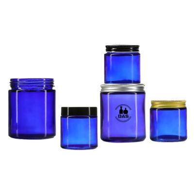 China Wholesale Eco-Friendly Cosmetic 4oz 8oz 4oz 8oz 120g 250g Clear Blue Clear Cosmetic Glass Jar with Metal Plastic Lids for sale