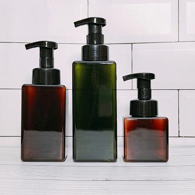 China Square Foam Personal Care 250ml 450ml 650ml PETG Liquid Soap Dispenser Amber Green Clear Plastic Bottle With Foam Pump For Hand Wash for sale