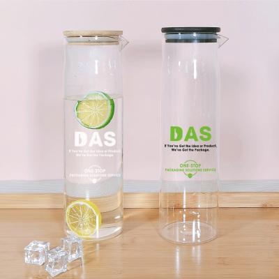 China Custom Unique Empty Luxury Beverage Borosilicate Vinegar Tea Milk Wide Mouth Glass Bottles With Spout And Lids for sale