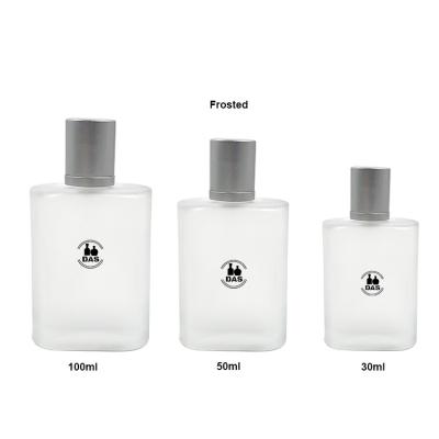 China China Custom 50ml 100ml Protable Personal Care Elegant Refillable Frosted Glass Perfume Bottle With Mist Pump Sprayer Lids for sale