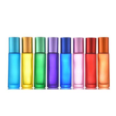 China Sale Cosmetic 10ml 10ml Empty Luxury Roll Essential Oil Colored Red Pink Blue Matte Glass On Bottle for sale