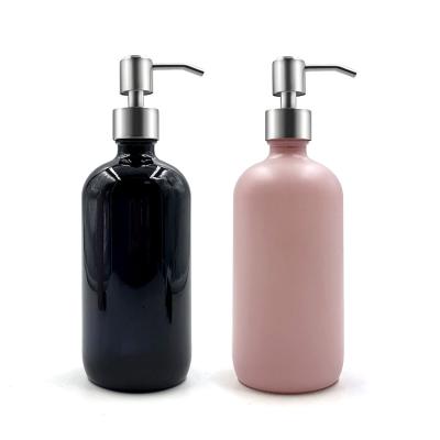 China Custom 120ml 250ml 500ml 1000ml Pink Black Personal Care Round Soap Lotion Shampoo Empty Pump Boston Glass Bottle For Sale for sale