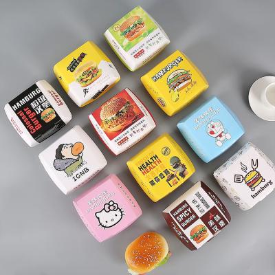 China Biodegradable Custom Round Packaging Paper Hamburger Food Box Disposable Printing Food Box Cardboard Take Away Hamburger Boxes for sale