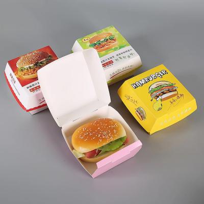 China Biodegradable Cheap Paper Packaging Hamburger Box Cardboard Flat Pack Clamshell Sandwich Burger Takeout Paper Box for sale