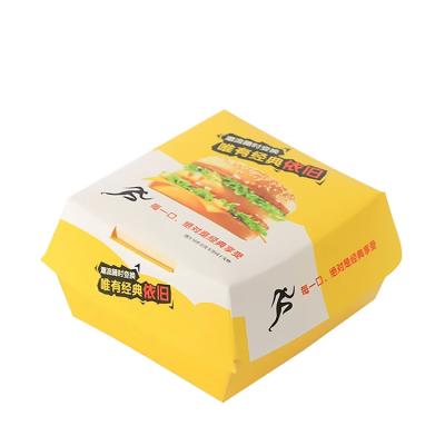 China Food Grade Biodegradable Custom Box Disposable PaperHamburger Cardboard Packing Box Hamburger Fast Food Packet Disposable White Hamburger Box for sale