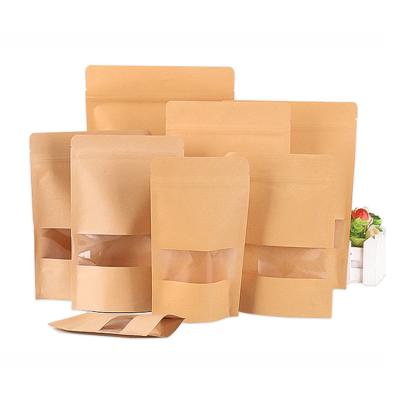 China Zip Lock Recyclable Custom Resealable Coffee Tea Pouch Kraft Snack Holder Packaging Kraft Paper Bags For Food With Window for sale