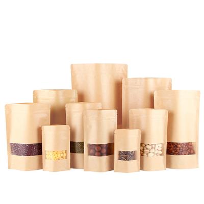 China Recyclable Brown Kraft White Craft Paper Stand Up Pouches Food Packaging Zipper Bags With Window Kraft Paper Bags for sale