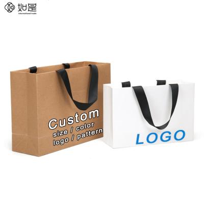 China Customized Printing Recyclable Take Away Shopping Kraft Paper Handle Bag White Paper Bags Eco - Friendly With Your Own Logo for sale