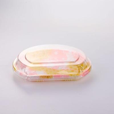 China Disposable Plastic Sushi Food Rolls Packaging Tray Plate Printing Take Out Food Trays Plastic Sushi Container Box for sale