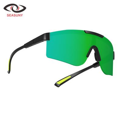 China Anti-UV400 Private Logo Bicycle One Piece Mirror Coating Uv400 Protection Sports Cycling Sunglasses Anti-Glare Windproof Colorful Sunglasses for sale