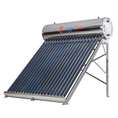 China Solar Power Top Vacuum Tube Water Heater Low Pressure Frame Roof Hotel LINYAN Factory Price Gravity Stainless Steel for sale