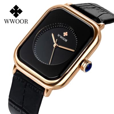 China WWOOR Brand Square Dial Quartz Watch Fashion Water Resistant Ladies Wristwatches Hot Top Simple Leather Waterproof Band Watches For Women for sale