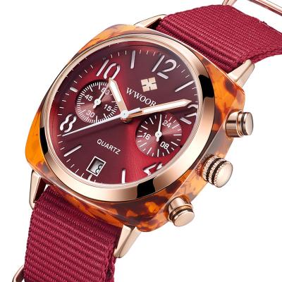 China Automatic date WWOOR 8860 couples watch fashion brand watches calendar nylon waterproof lover quartz strap analog sports wristwatch for sale