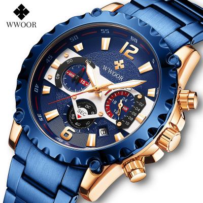 China New WWOOR 8880 Automatic Sports Blue Stainless Steel Men's Sports Relogio Masculino Military Waterproof Quartz Wristwatch Relogio Masculino for sale