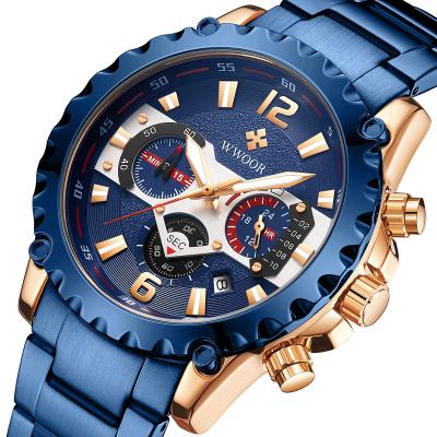 China Popular Design Automatic Date WWOOR Triple Sub Dials Calendar Display Chronograph Watches Luminous Men Wristwatches for sale