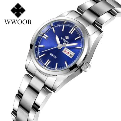 China Feminino date WWOOR 8804 women watches stainless steel ladies watch calendar week automatic waterproof female quartz wristwatches relogio for sale