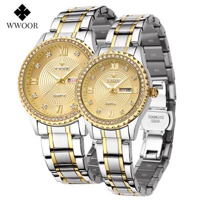 China Fashion Automatic Date Hot Sale Waterproof Couples Watch Women Stainless Steel Band Calendar Weekly Display Watches Wholesale Quartz Watches for sale