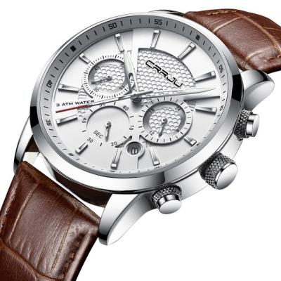 China CRRJU 2212L Chronograph Wrist Watch Quartz Watches Sports Watch Men Watches Luminous Leather Strap Relogio Masculino for sale