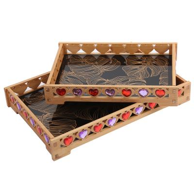 China High Quality Bamboo Carved Restaurant Tray With Handle Serving Home.Restaurant.Bar.Hotel.Super Markets Promotions Stick Diamond Food Tray For Hotel for sale