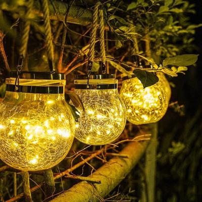 China Solar Garden 30 LED Night Light Slit Ball Glass Jar Wishing Lamp Outdoor Garden Tree Decoration Light for sale