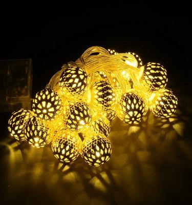 China Battery Operated LED String Light Battery Operated Moroccan String Ball Lantern Light Ramadan Christmas Festival Decorative LED Rose Gold Metal Ball Light for sale