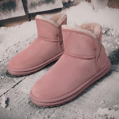 China High fashion warm men's winter unisex snow boots round top plush pink solid color for women for sale