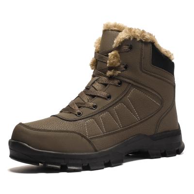 China Round Furry Thermal Ankle Winter Outdoor Fleece Shoes Mens Casual Lace Up Boots for sale