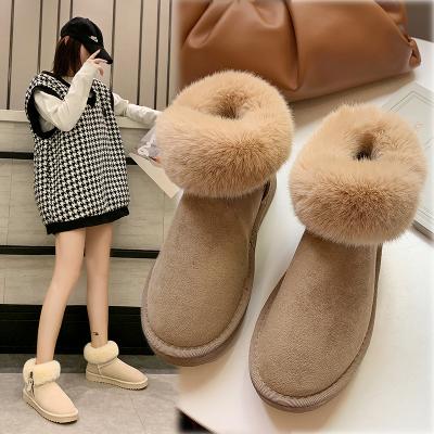 China Women's Winter Snow Boots Fashion Plush Fur Ladies Shoes Round Midi Fluffy Ankle Boots for sale