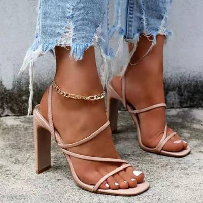 China Lightweight Square Head Cross Strap Open Toe High Heels Shoes Ladies Sandals Women's Pumps for sale