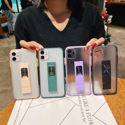 China 2021 Shockproof TPU PC 2 In 1 Transparent Protector Case With Bracket Foldable Phone Cover Device For Iphone 11 pro max for sale