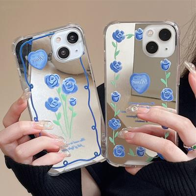 China Shockproof For iPhone13 Case Rose Flower Love Heart Makeup Luxury Mirror Case For iPhone 11 12 13 pro MAX Soft Silicone Shockproof Cover for sale