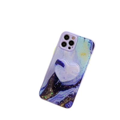 China Love Stand Glue Shockproof Phone Case For iPhone 11 12 pro X Max Xr Xs Max 2 in 1 Glitter Marbling Back Cover For iPhone Cases for sale