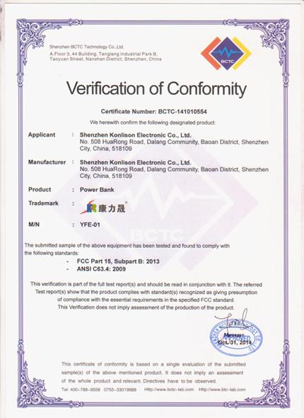 VERIFICATION OF CONFORMITY - Shenzhen Konlison Electronic Co.,Ltd.