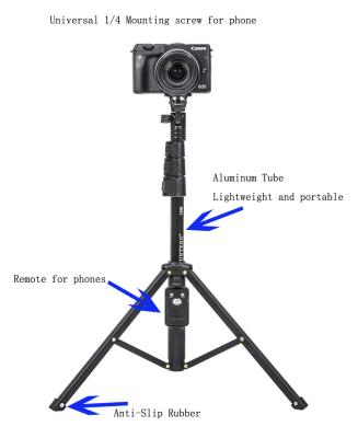 China YunTeng 1388L PORTABLE Selfie Stick Tripod, Extendable Tripod Stand with Cell Phone Mount Holder and Wireless Outdoor, Phone Compatible for sale