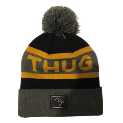 China COMMON Winter Embroidery Custom Beanies With Pompom Beanies With Custom Label for sale