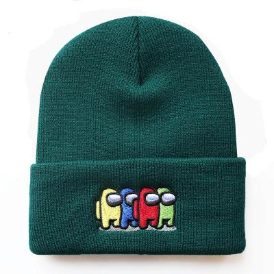 China JOINT New Design Custom Green Grass Private Label Embroidered Beanies Cuff Knit Winter Hat for sale