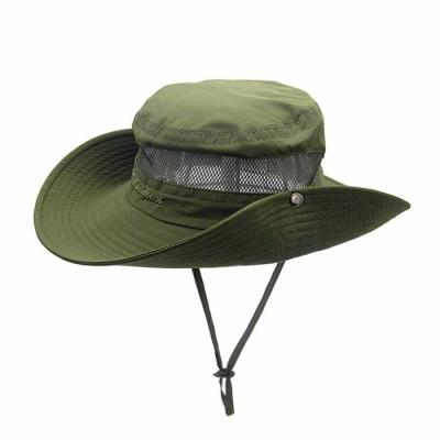 China New Character Summer Solid Color Bucket Hat Empty Hat With String Fishing Brim Boonie Sun Safari Hat for sale