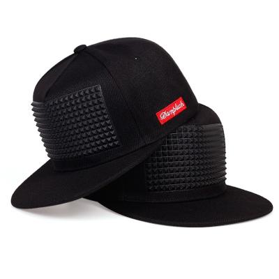 China breathable & Custom Black Snapback Hip Hop Logo Snapback Cap Back Adjustable Fashion Rivet Unisex Hat Waterproof for sale