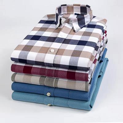 China 100% Spring Custom Oxford Cotton Plaid Shirt Men's Spring Anti-Pilling Shirt Men's 100% Long Sleeve Shirt for sale