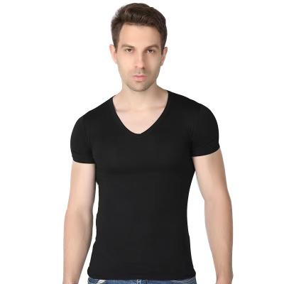 China Wholesales Fiber T-shirt Men's T-shirt O Neck High Quality Bamboo V-Neck Large Size Anti-pilling Short Sleeve for sale