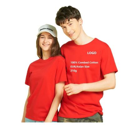 China Custom 100% Combed Cotton 210g T-shirt Mens Anti-pilling Short Sleeve Logo Design Large Size Oversize for sale