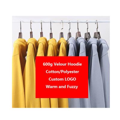 China Anti-wrinkle AG600g Cotton Polyester Velvet Fleece Hoodie Autumn Winter Blank Hooded Sweater Unisex for sale