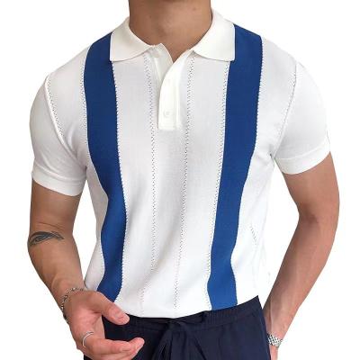 China Anti-Wrinkle New Arrival Men Short Slim Business Knitted Causal Stripe Polo Shirt Men for sale