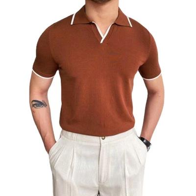 China Anti-Wrinkle New Arrival Mens Short Sleeve Knitted Slim Brown Business Causal Golf Polo Shirt Men for sale