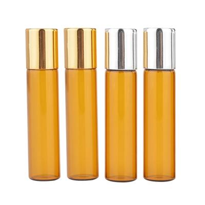 China Wholesale 5ML Travel Brown Glass Cosmetic Roll On Perfume Bottle For Essential Oils Empty Cosmetic Containers With Steel Beads for sale