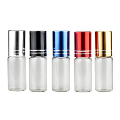 China Wholesale 5ML Travel Glass Cosmetic Roll On Perfume Bottle For Essential Oils Vial With Steel Beads Cosmetic Empty for sale