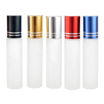 China Cosmetic Free Custom Logo 10ml Frosting Glass Roll On Perfume Bottle For Essential Oils Empty Cosmetic Containers for sale